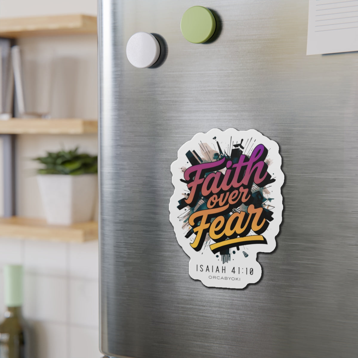 Faith Over Fear Die-Cut Magnet — Isaiah 41:10 Inspirational Bible Verse Sticker Magnet