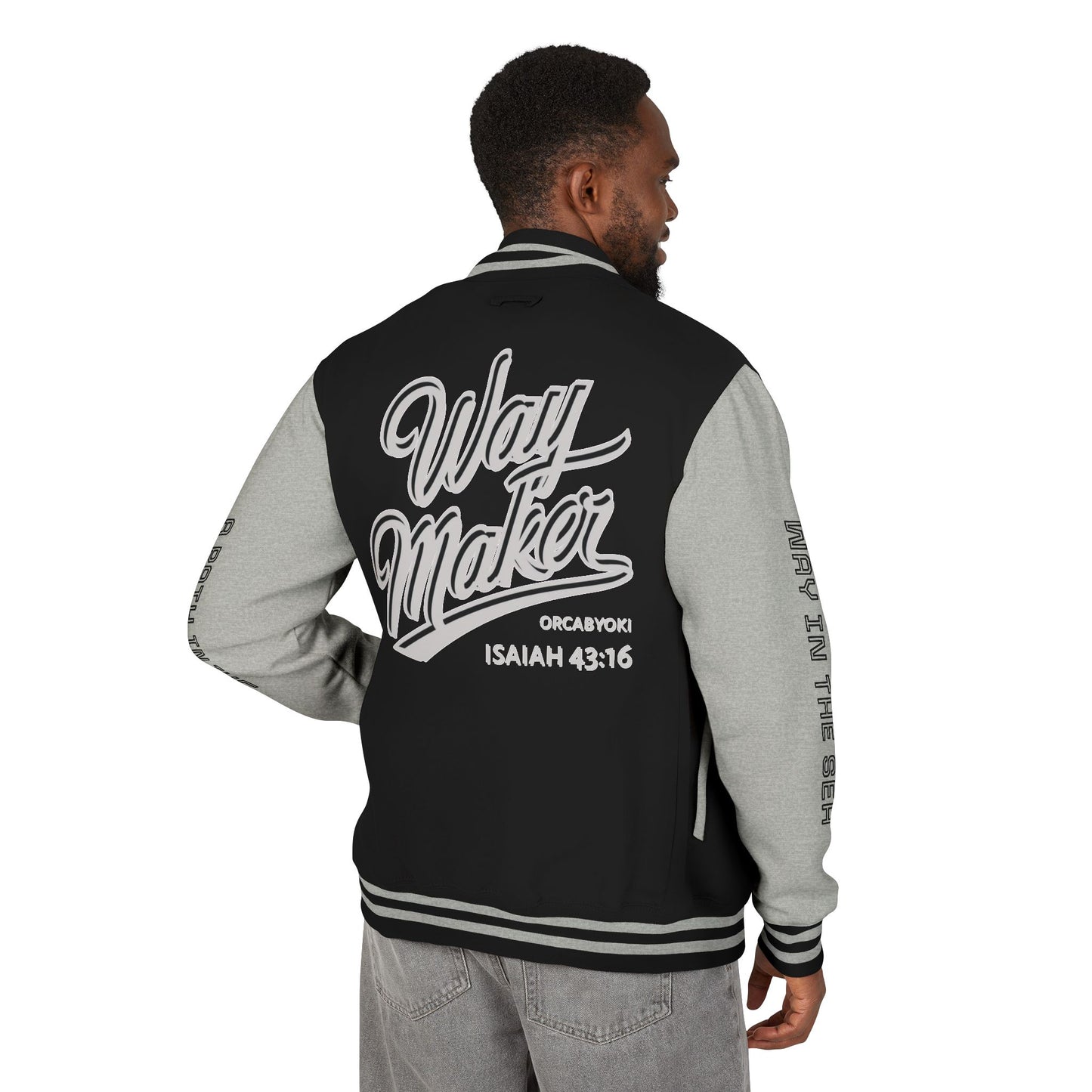 Way Maker Isaiah 43:16 II Letterman Jacket — Vintage Varsity Script