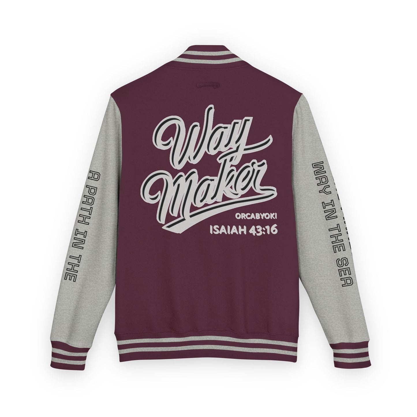 Way Maker Isaiah 43:16 II Letterman Jacket — Vintage Varsity Script