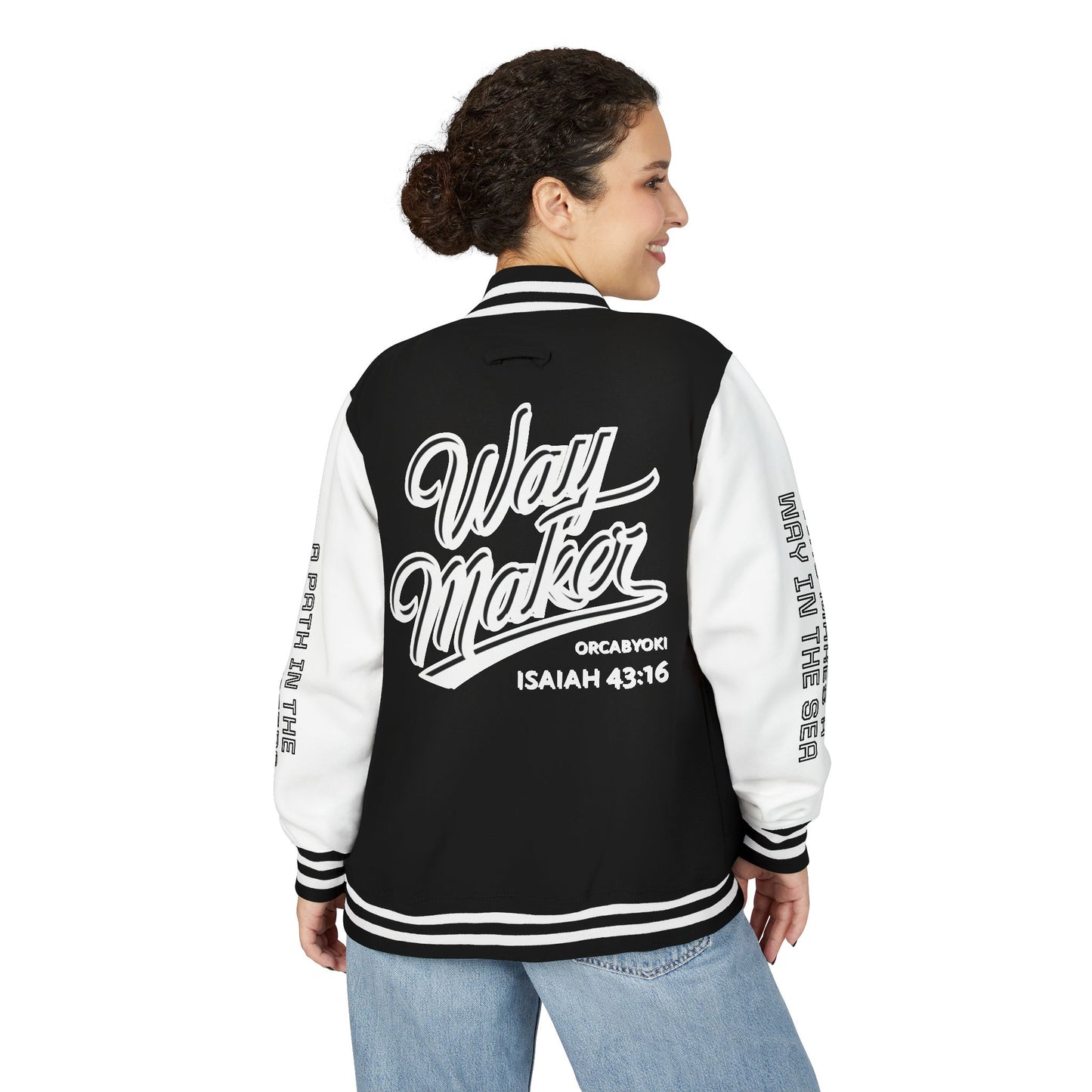Way Maker Isaiah 43:16 II Letterman Jacket — Vintage Varsity Script