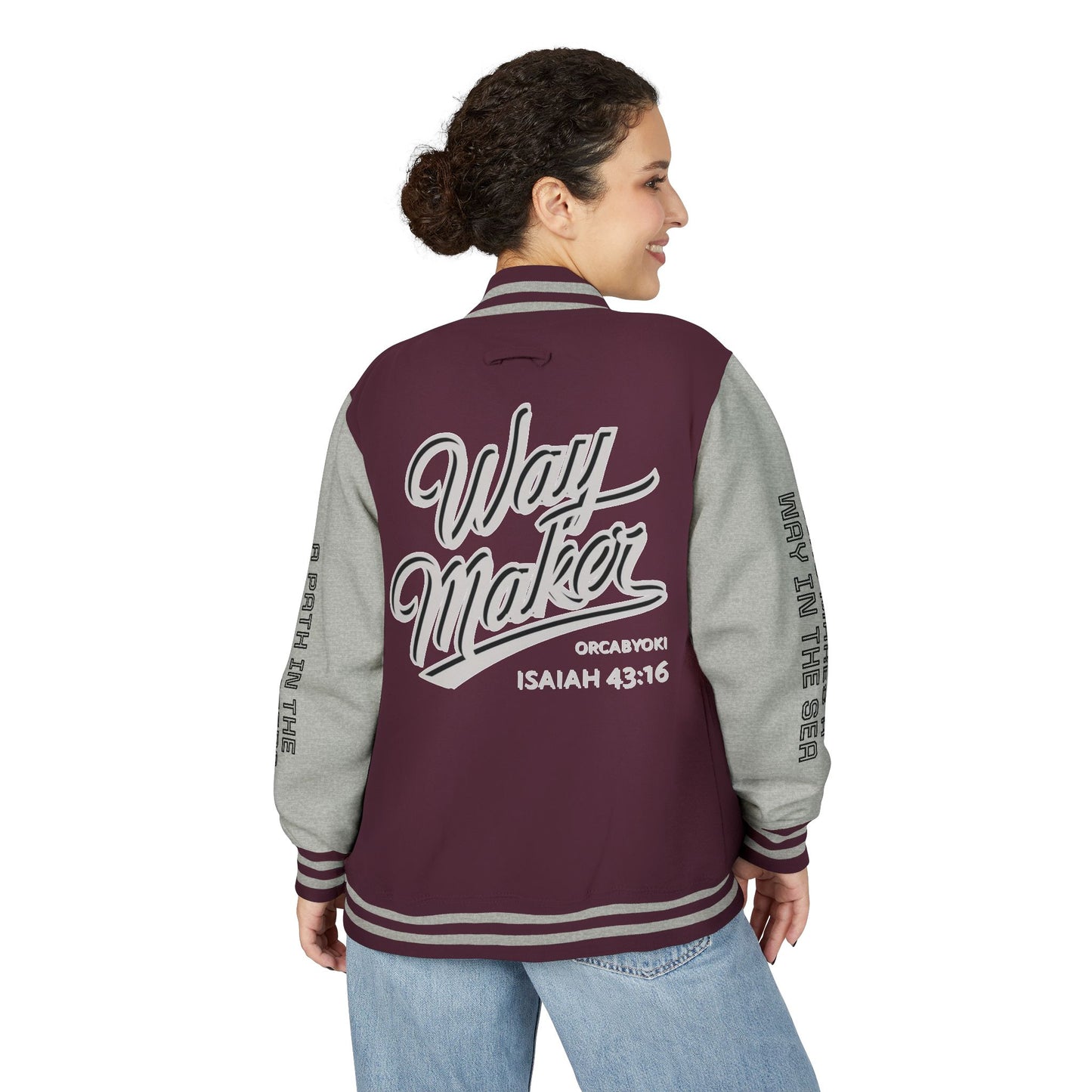 Way Maker Isaiah 43:16 II Letterman Jacket — Vintage Varsity Script