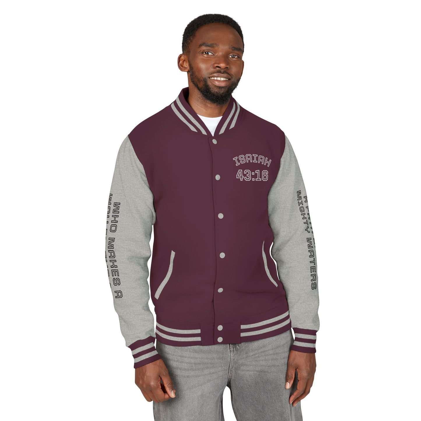 Way Maker Isaiah 43:16 II Letterman Jacket — Vintage Varsity Script