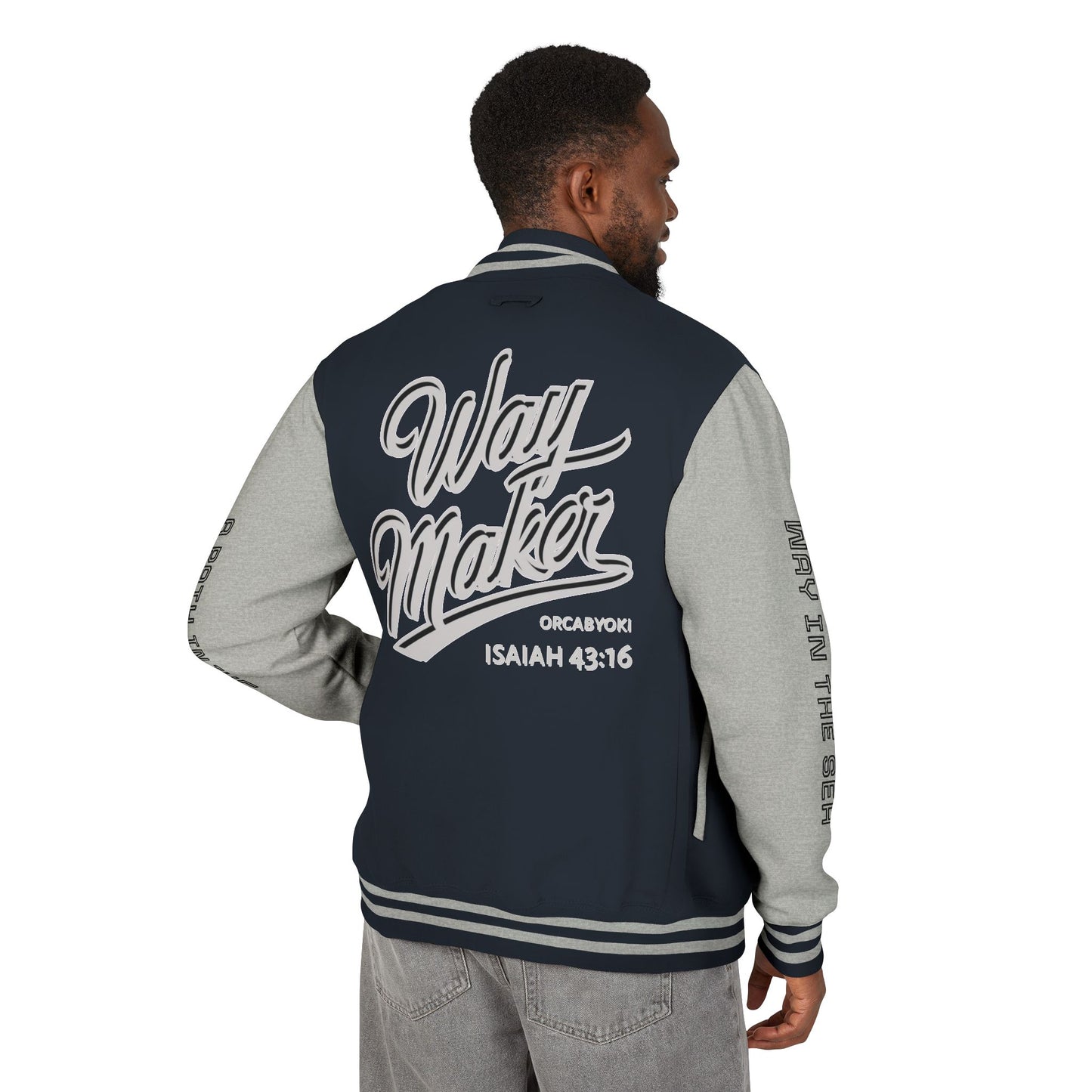 Way Maker Isaiah 43:16 II Letterman Jacket — Vintage Varsity Script