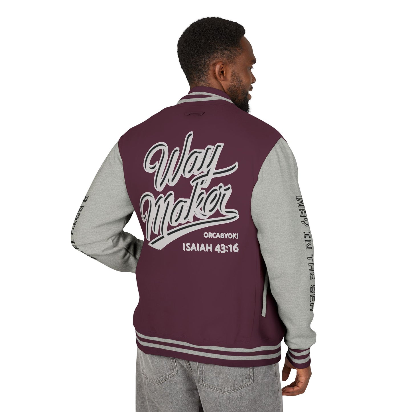 Way Maker Isaiah 43:16 II Letterman Jacket — Vintage Varsity Script