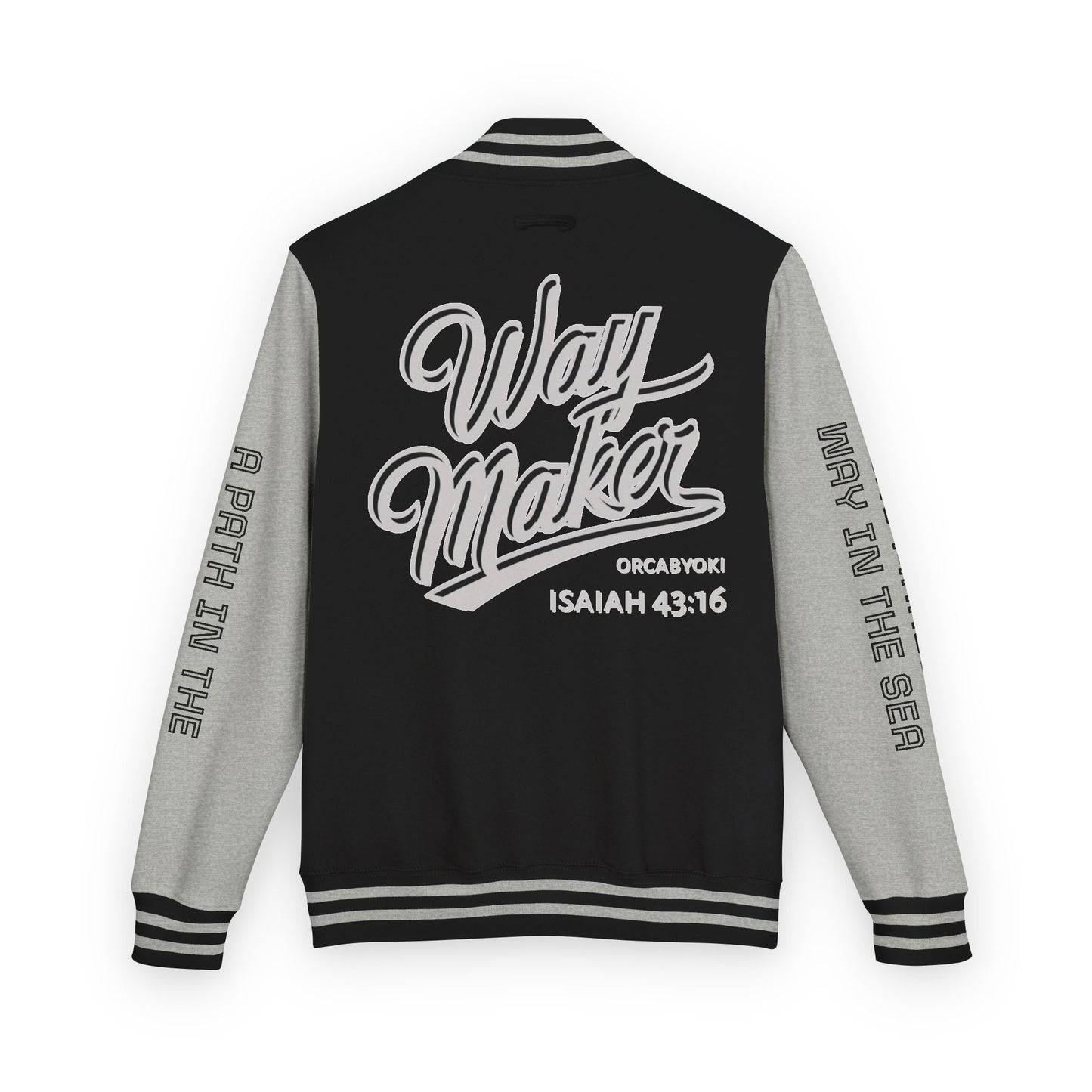 Way Maker Isaiah 43:16 II Letterman Jacket — Vintage Varsity Script
