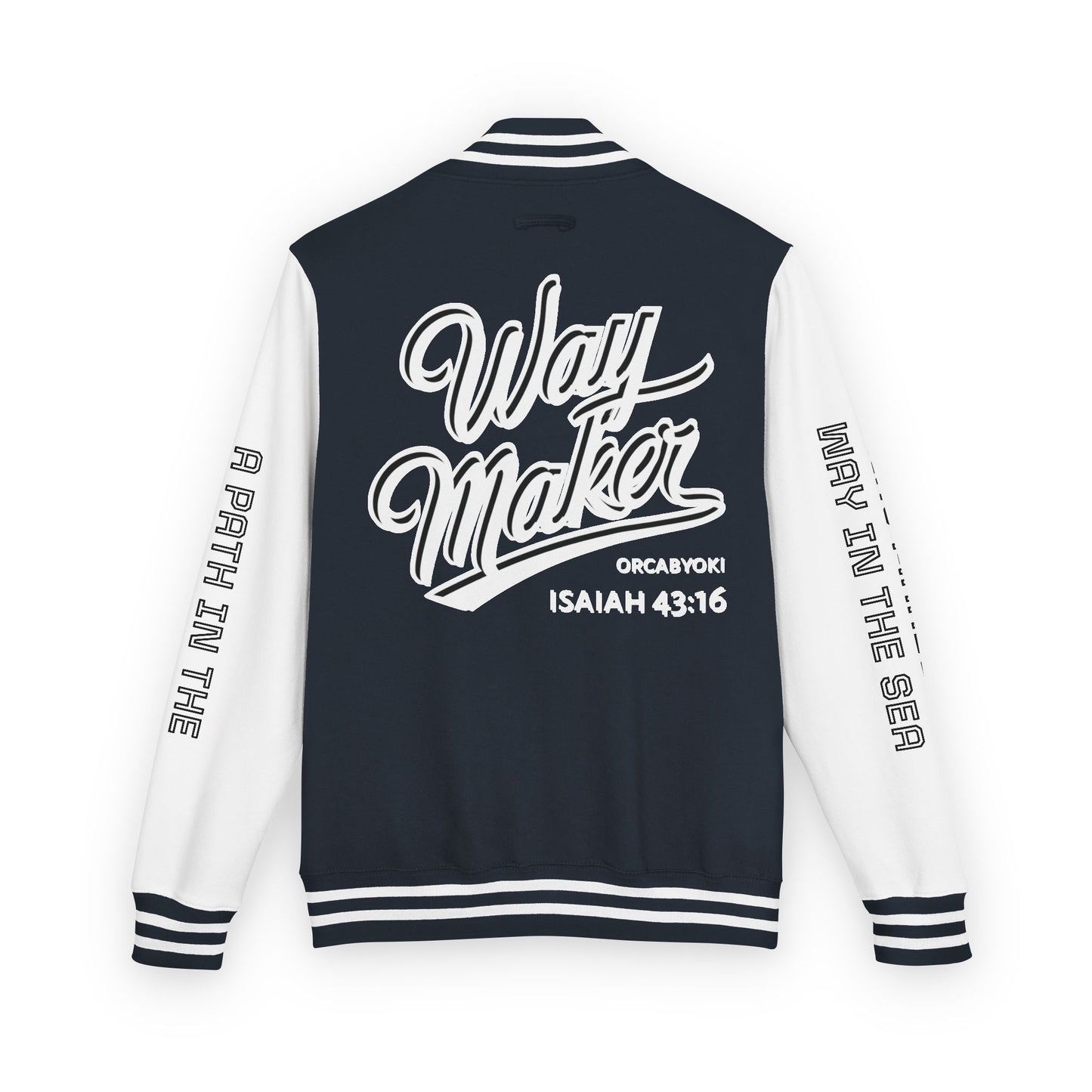 Way Maker Isaiah 43:16 II Letterman Jacket — Vintage Varsity Script