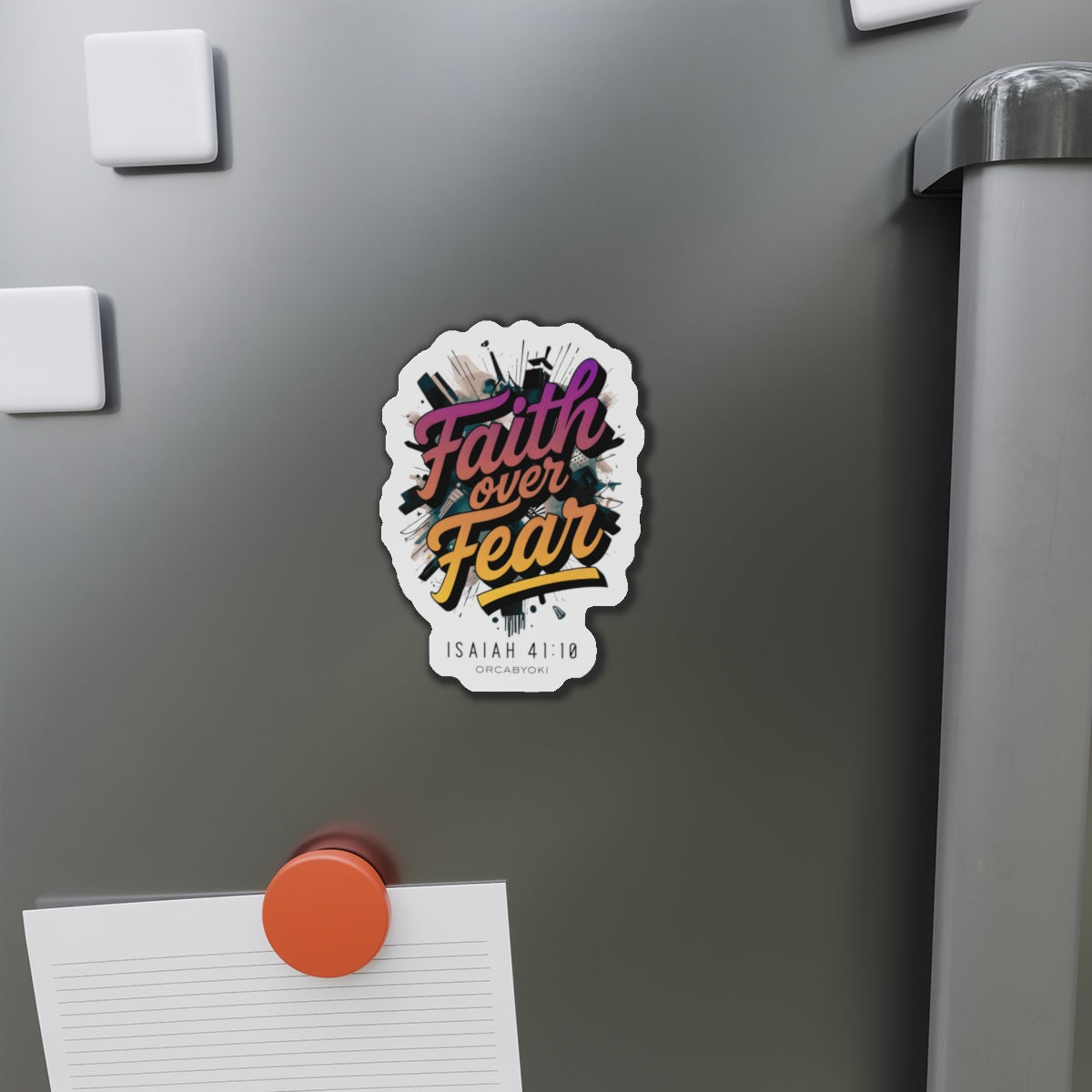 Faith Over Fear Die-Cut Magnet — Isaiah 41:10 Inspirational Bible Verse Sticker Magnet