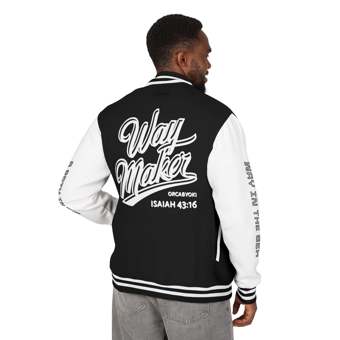 Way Maker Isaiah 43:16 II Letterman Jacket — Vintage Varsity Script