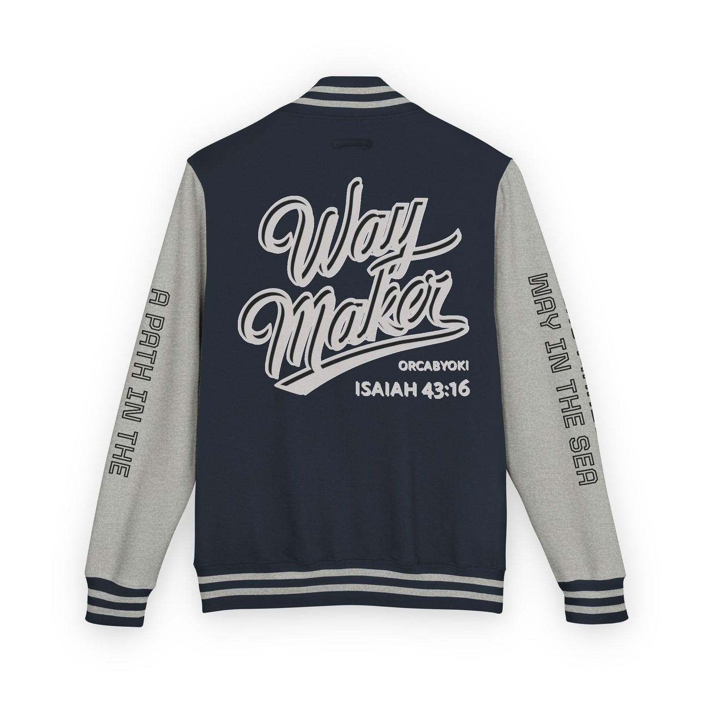 Way Maker Isaiah 43:16 II Letterman Jacket — Vintage Varsity Script
