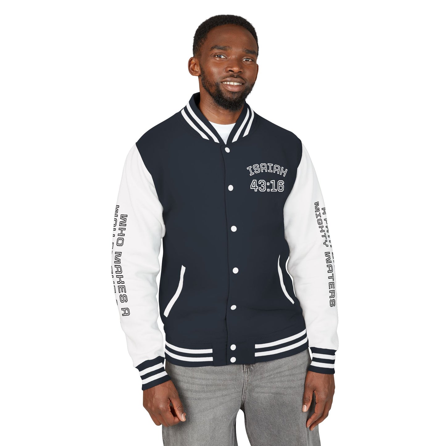 Way Maker Isaiah 43:16 II Letterman Jacket — Vintage Varsity Script