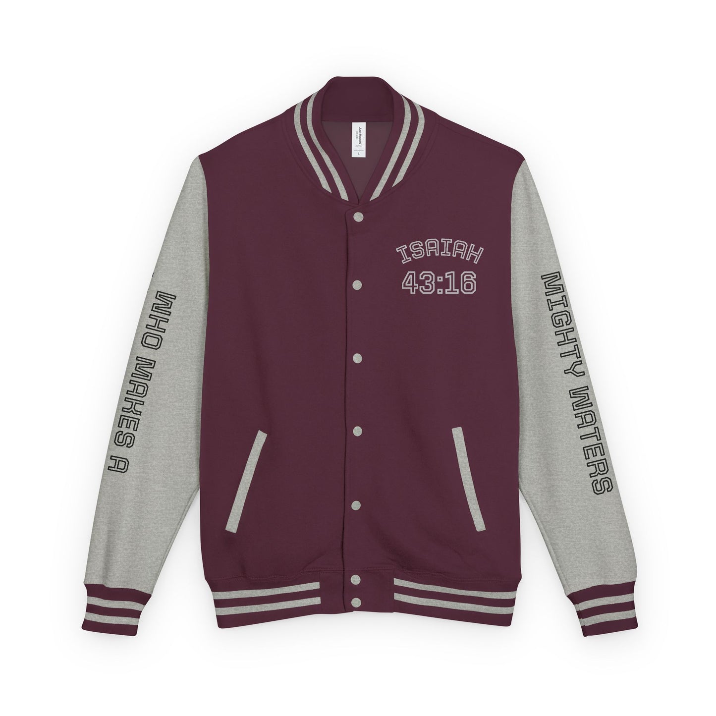 Way Maker Isaiah 43:16 II Letterman Jacket — Vintage Varsity Script