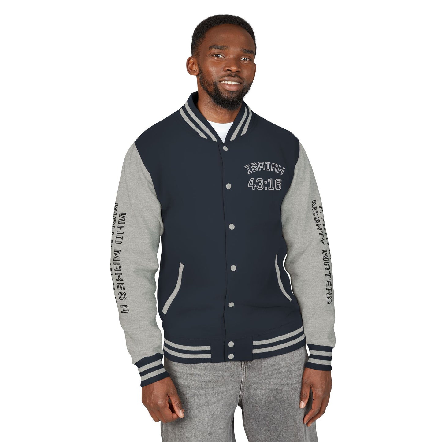 Way Maker Isaiah 43:16 II Letterman Jacket — Vintage Varsity Script