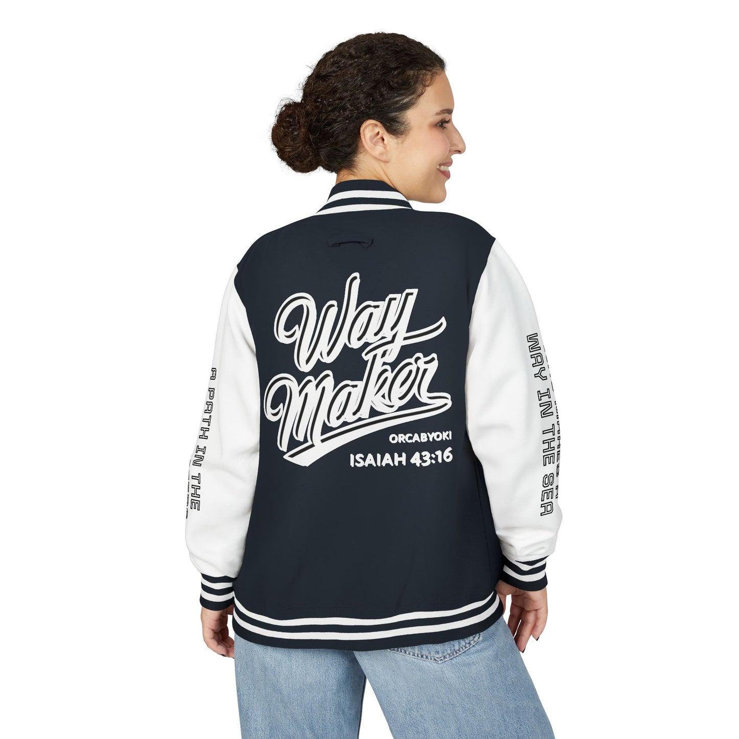 Way Maker Isaiah 43:16 II Letterman Jacket — Vintage Varsity Script